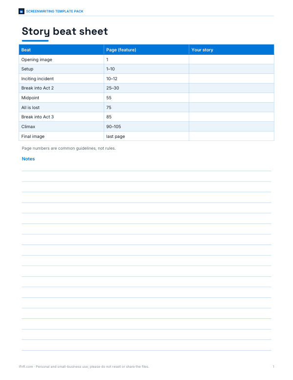 Preview of Printable Screenplay Beat Sheet