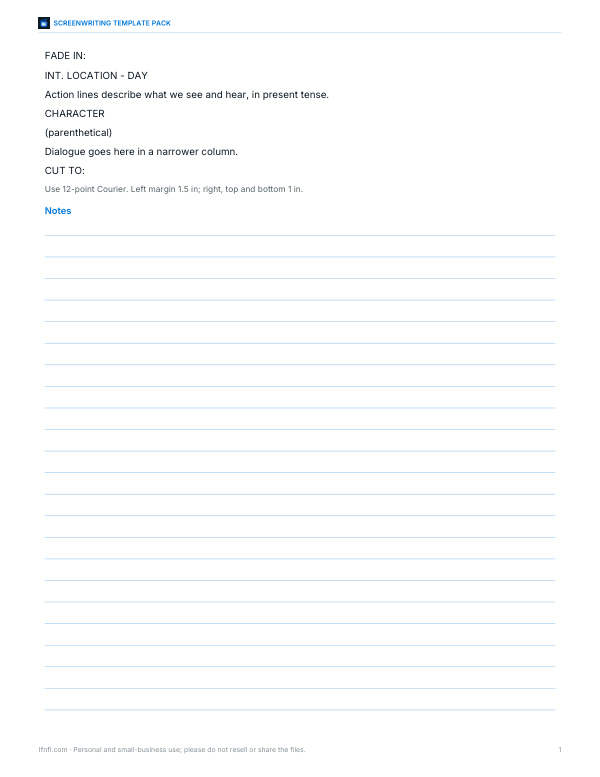 Preview of Screenplay Format Template